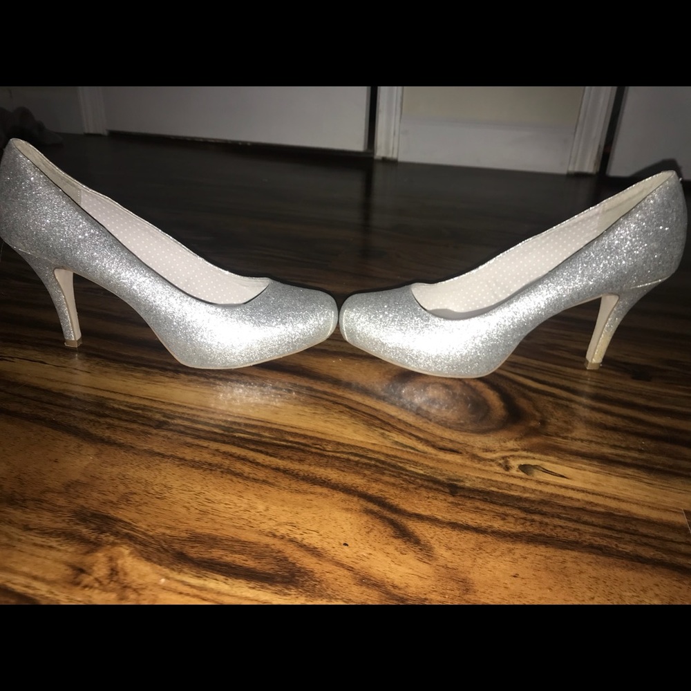 silver sparkles heels